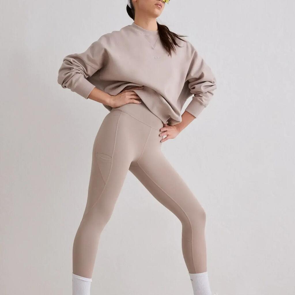 Women's Running Tights 7/8 High-Waisted Squat Proof Pockets Dark Clay