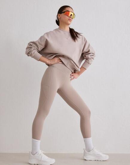 Femme Legging de Course 7/8 Taille Haute Résistant au Squat Beige Foncé