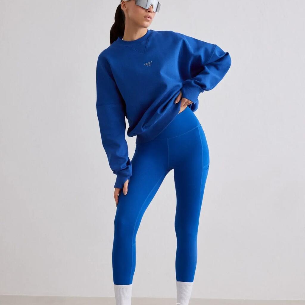 Women's Running Tights 7/8 High-Waisted Squat Proof Pockets Azure