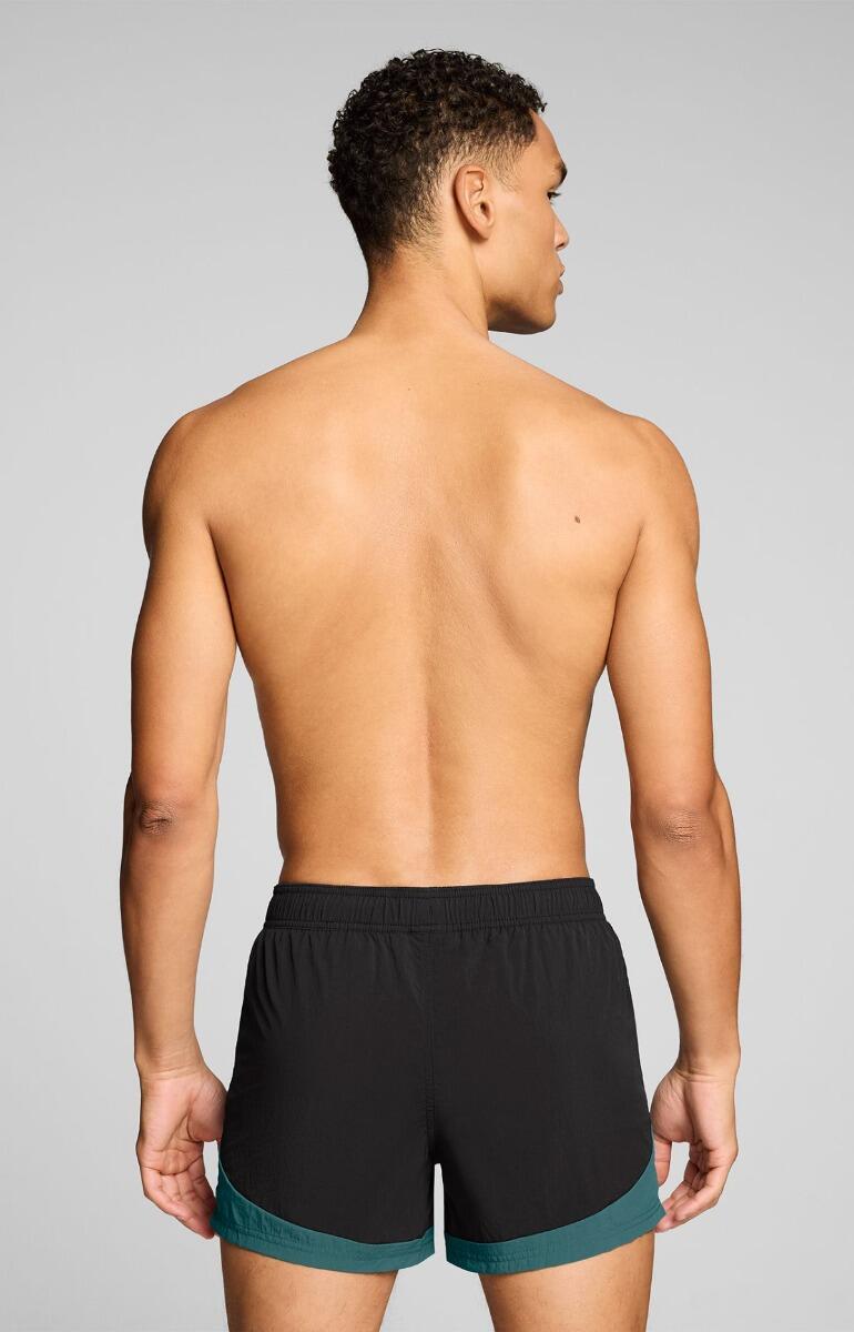Short de bain homme - Modèle froissé à blocs de couleurs - Noir/Menthe 2/6