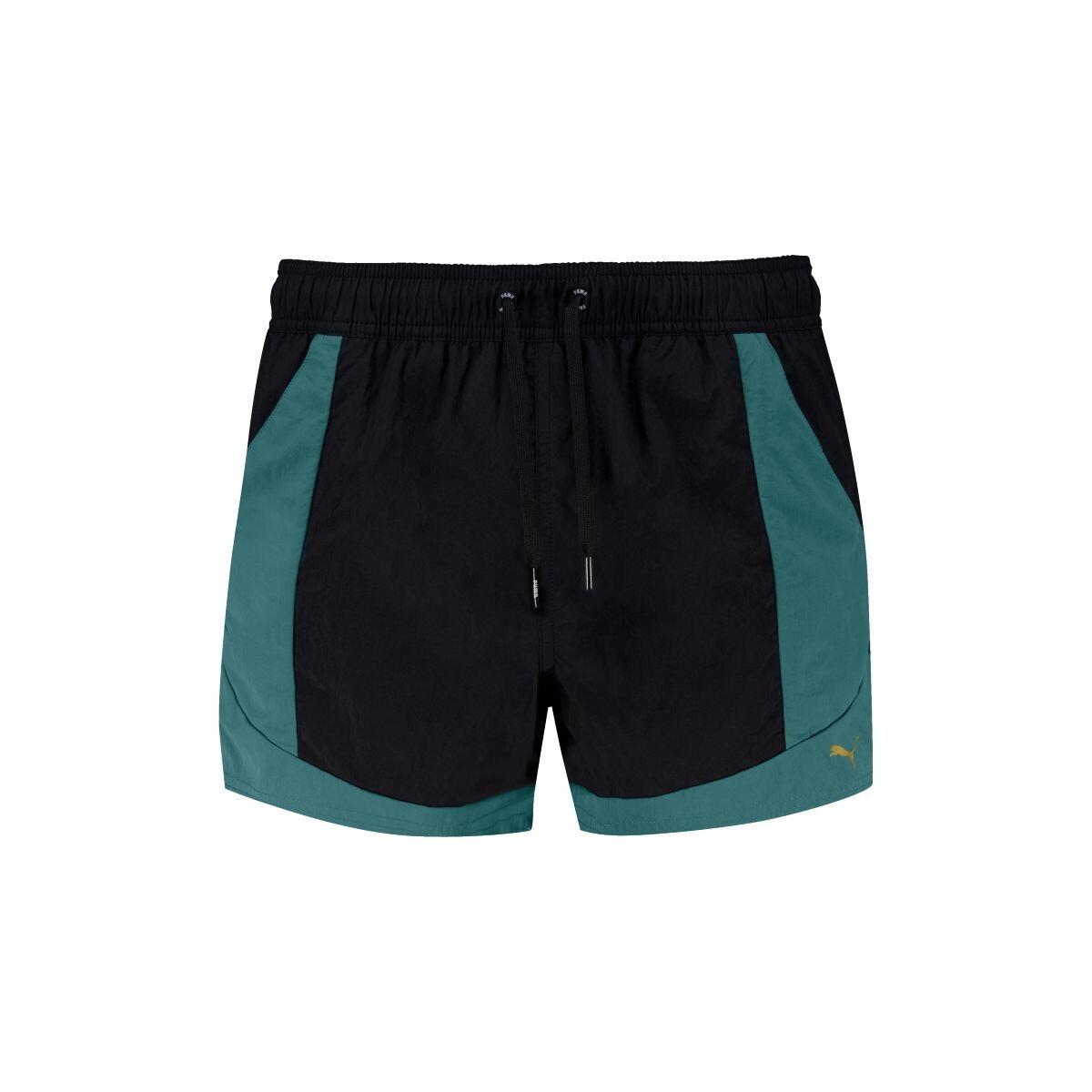 Short de bain homme - Modèle froissé à blocs de couleurs - Noir/Menthe 5/6