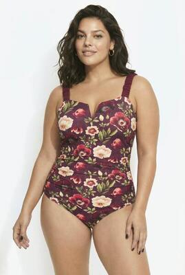 Dames badpak bloemen zachte cups plooibandjes gerecycled