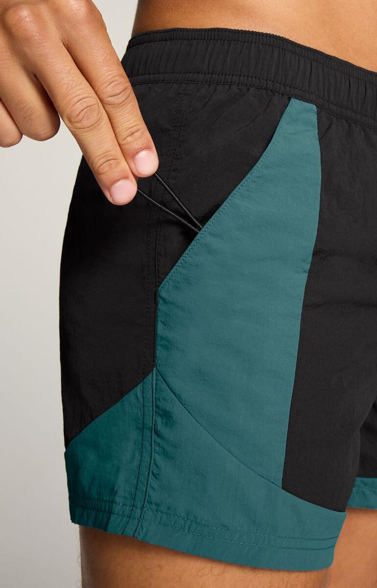 Short de bain homme - Modèle froissé à blocs de couleurs - Noir/Menthe 4/6