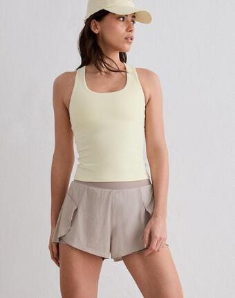 Femme Short de Course 2-en-1 Séchage Rapide Respirant Beige Foncé