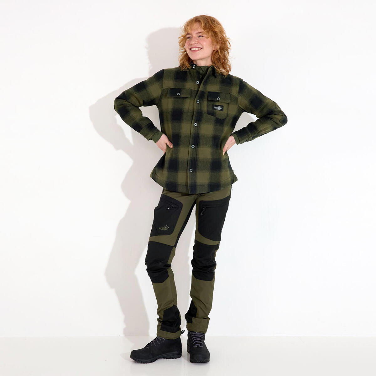 Gefüttertes Flanellhemd Damen Olivgrün 3/6