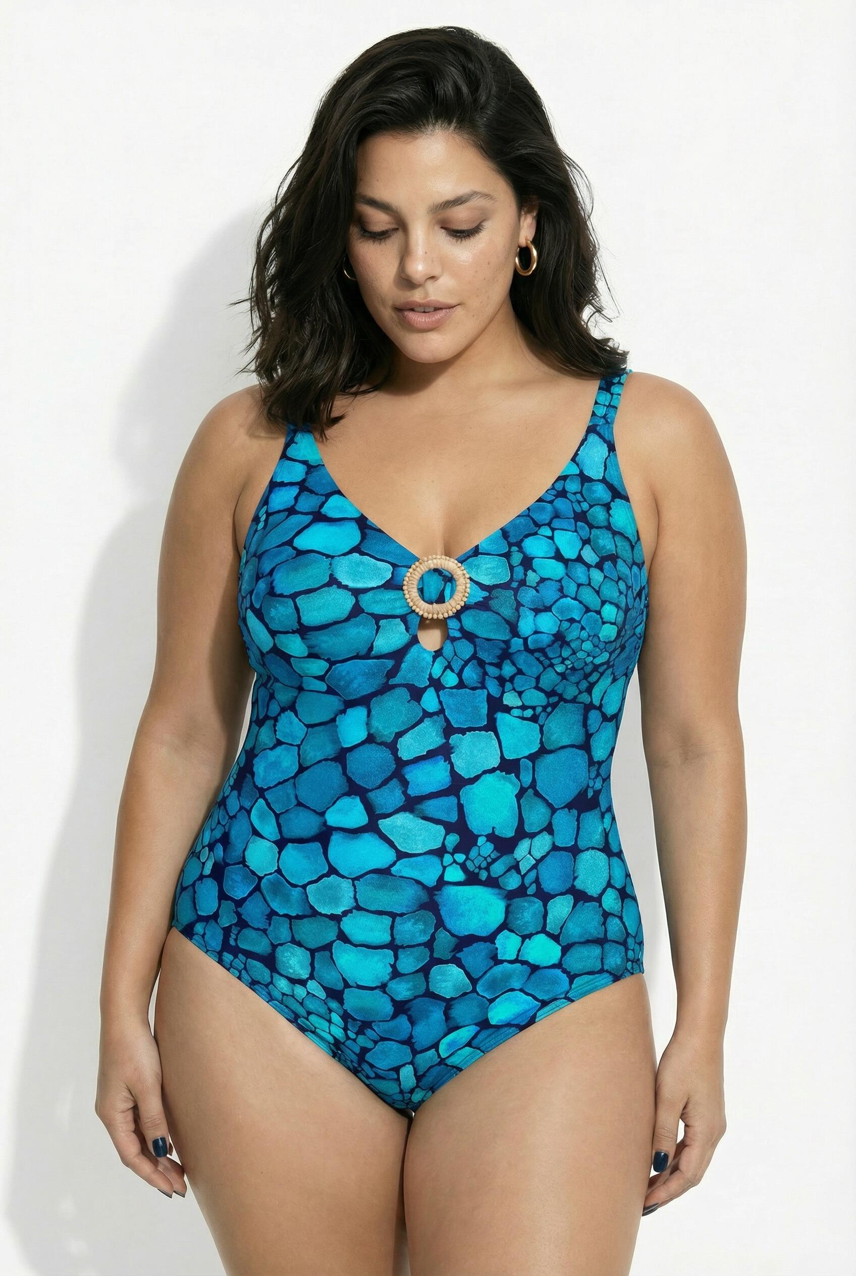 Femme Maillot de bain à bonnets souples anneau fantaisie et motif eau 1/7