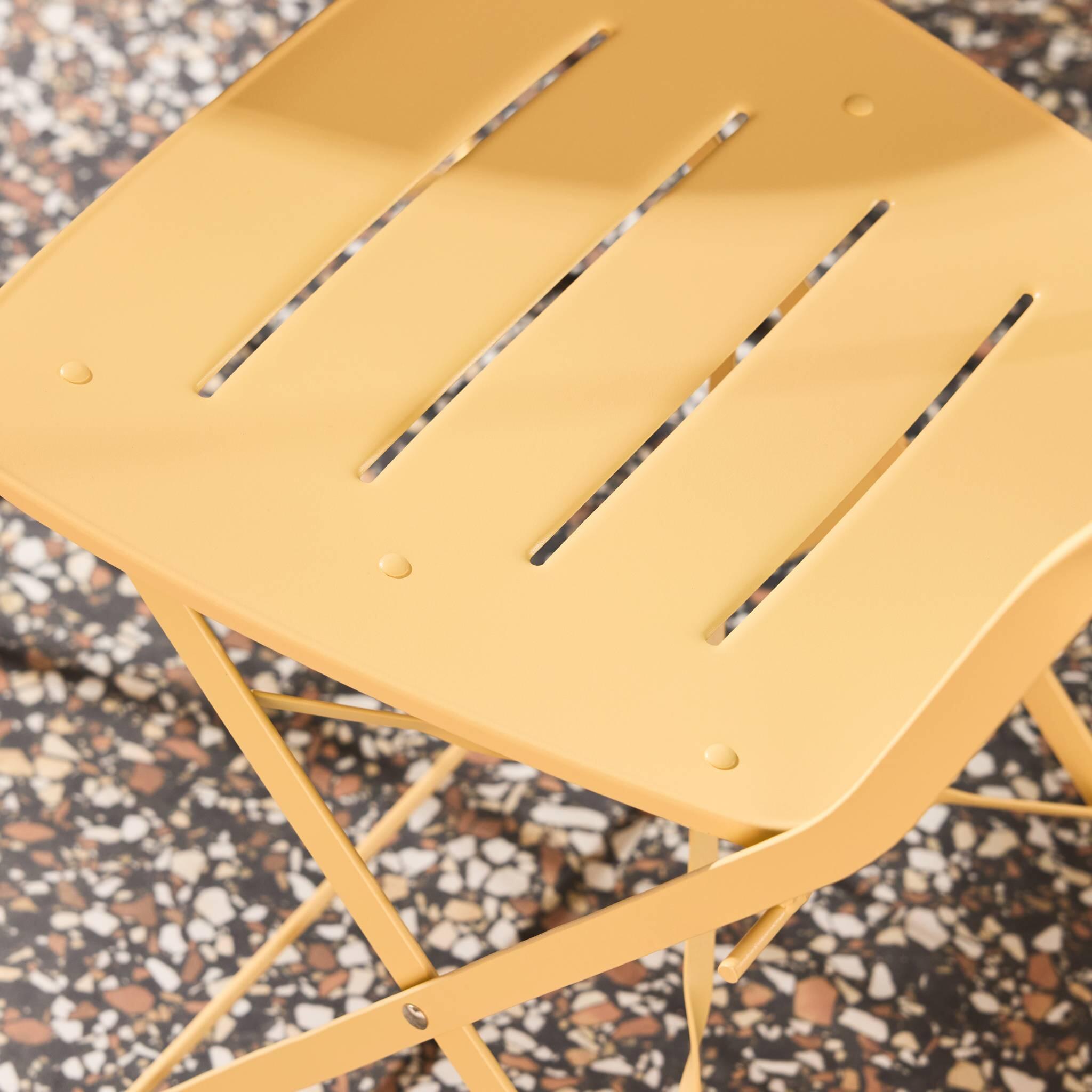 Set de jardín bistró plegable de mesa redonda de acero con 2 sillas, Albaricoque 3/5