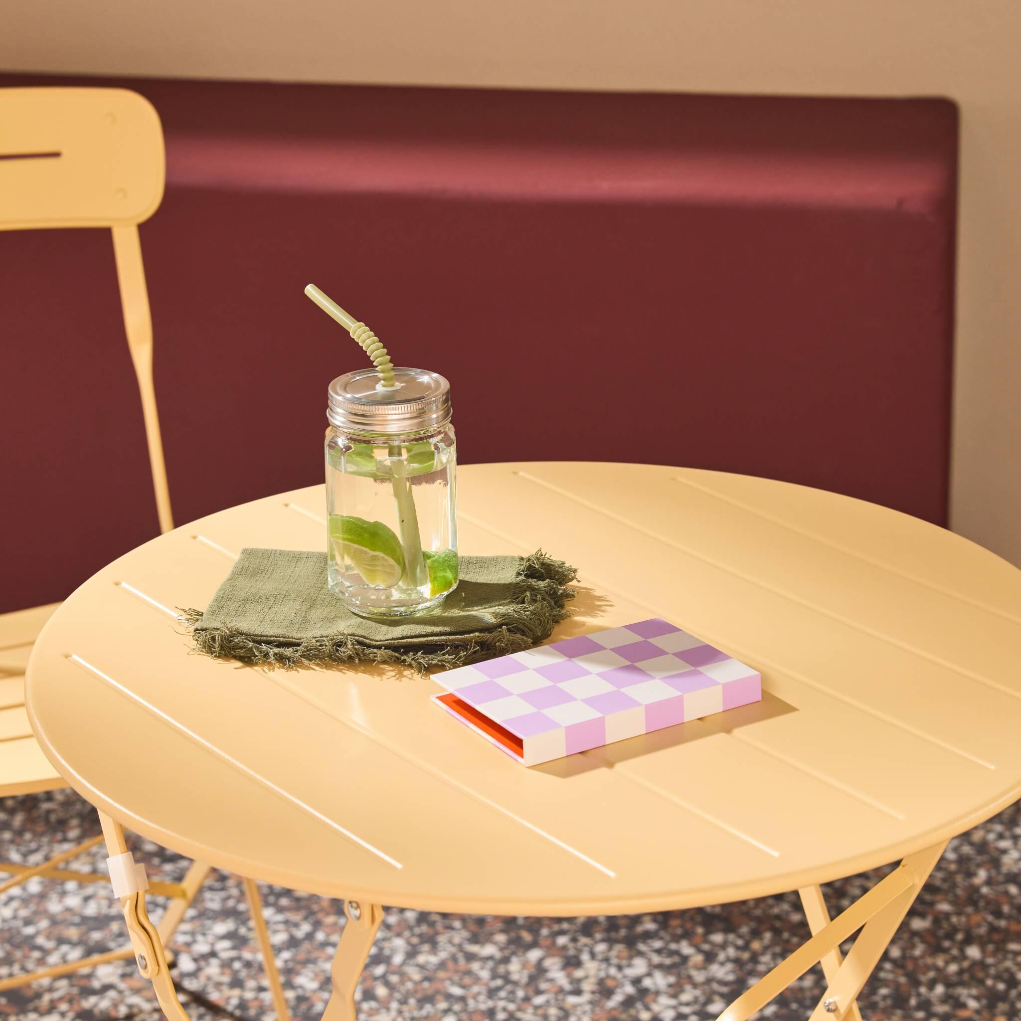 Set de jardín bistró plegable de mesa redonda de acero con 2 sillas, Albaricoque 5/5