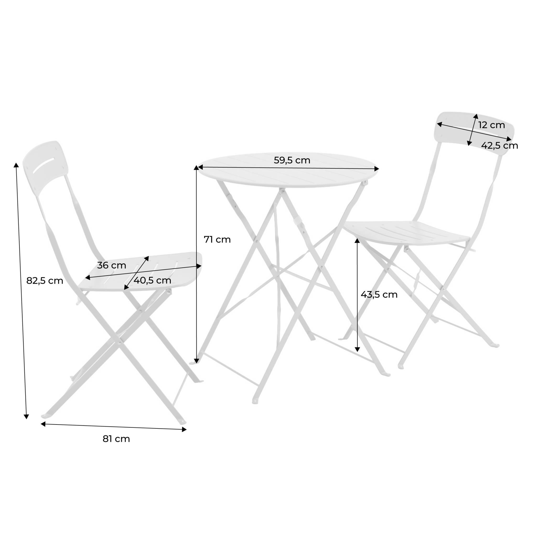 Set de jardín bistró plegable de mesa redonda de acero con 2 sillas, Amarillo 4/5