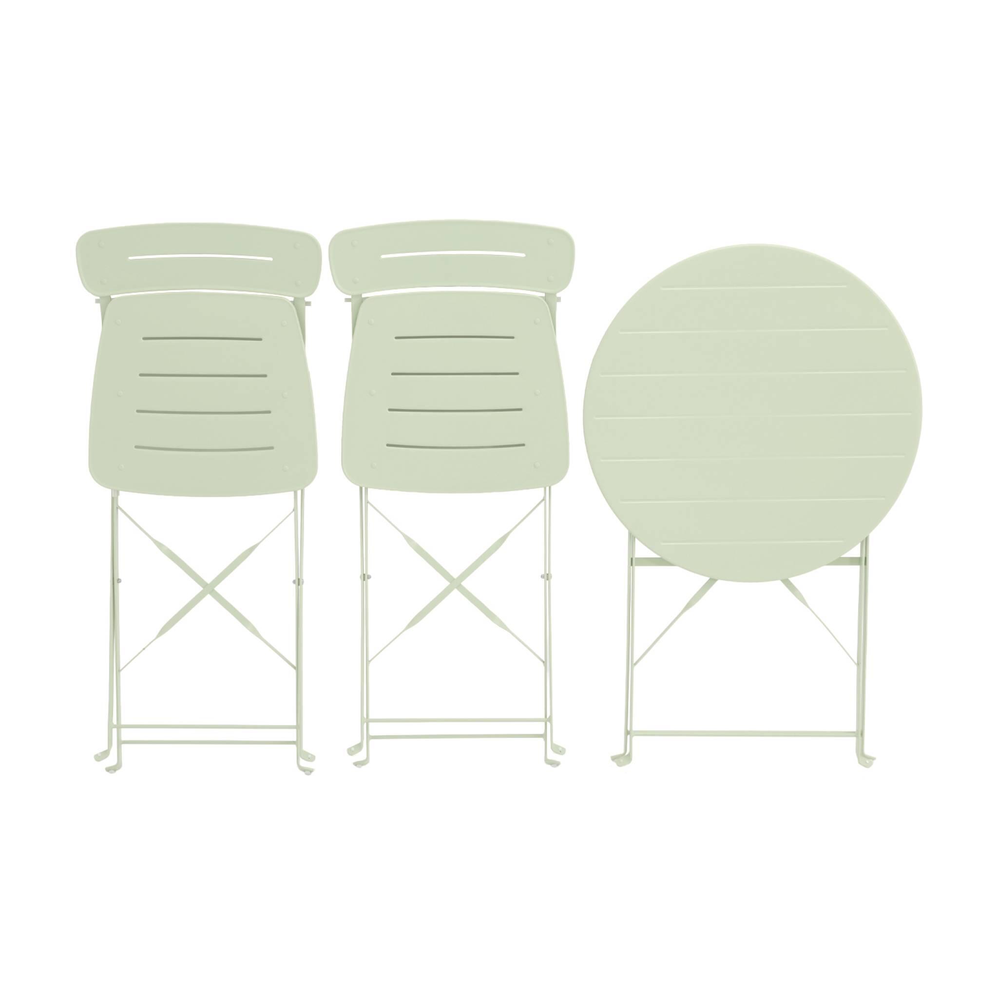 Set de jardín bistró plegable de mesa redonda de acero con 2 sillas, Verde 2/5