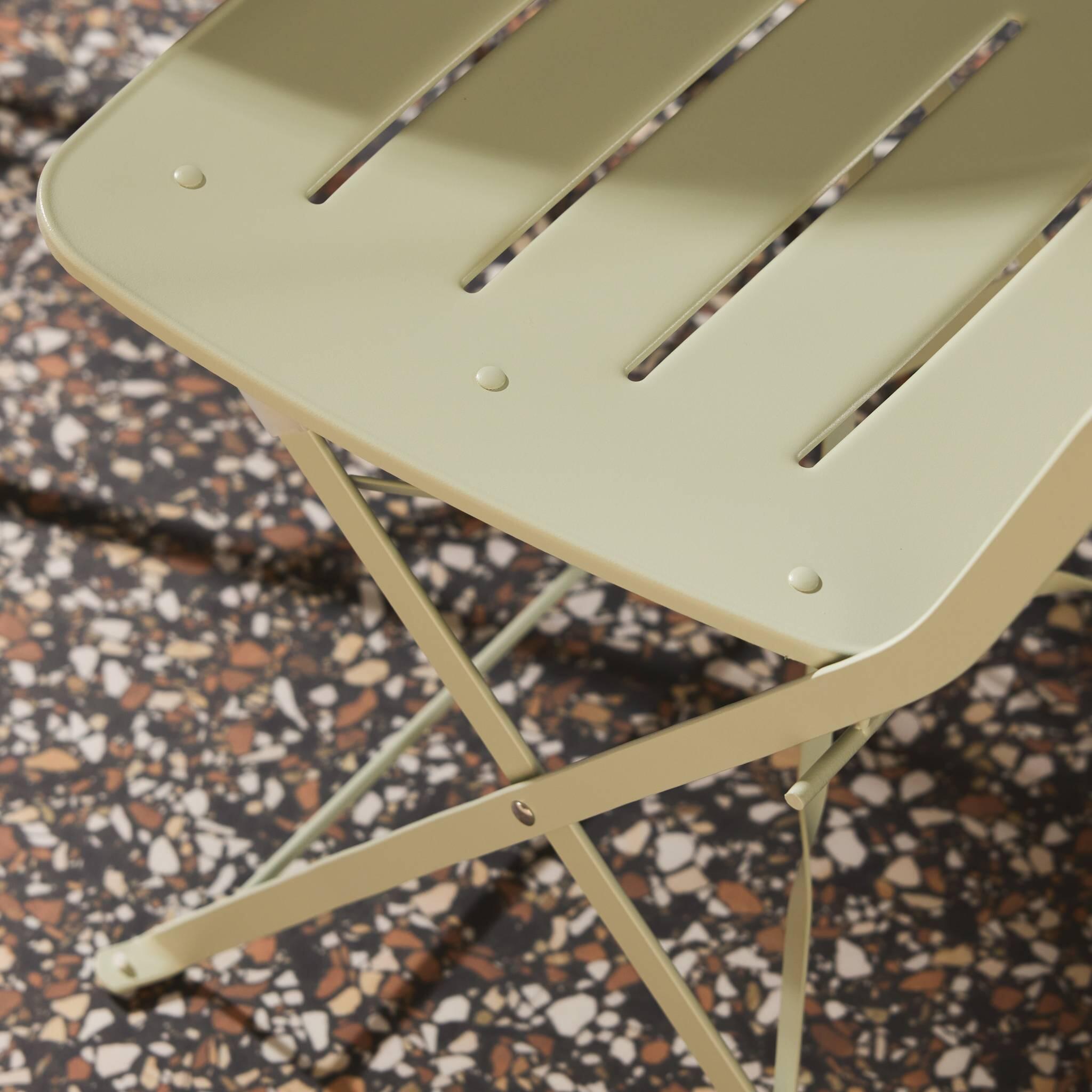 Set de jardín bistró plegable de mesa redonda de acero con 2 sillas, Verde 5/5