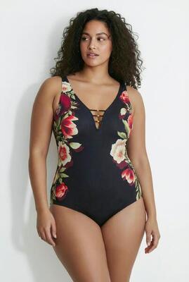 Dames badpak bloemen zachte cups sierbanden gerecycled