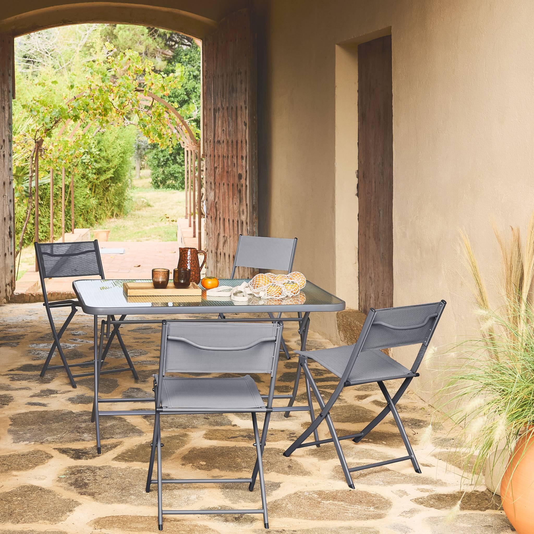 Mesa de jardim dobrável de aço com 4 cadeiras, Antracite 2/5