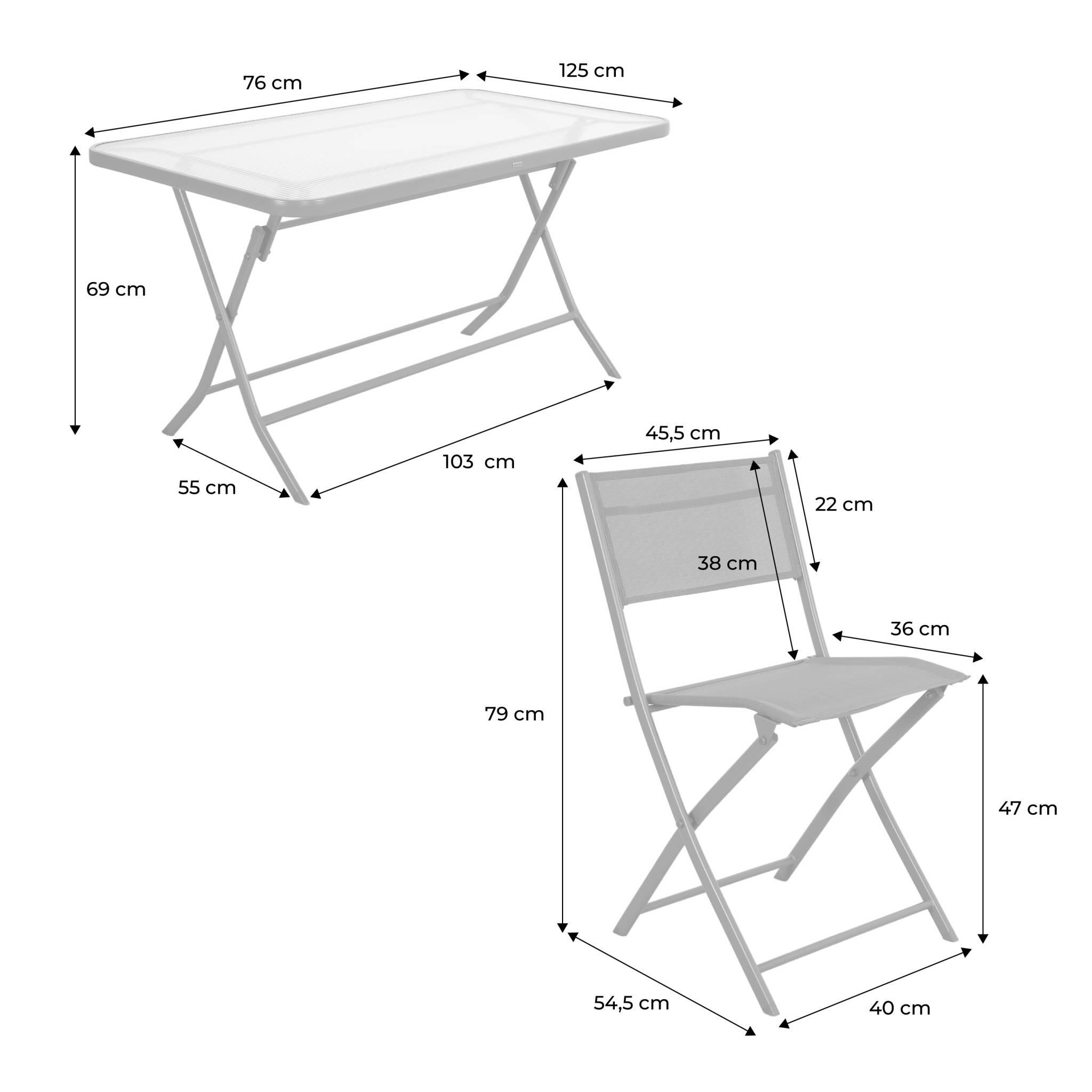 Mesa de jardim dobrável de aço com 4 cadeiras, Verde caqui 4/5