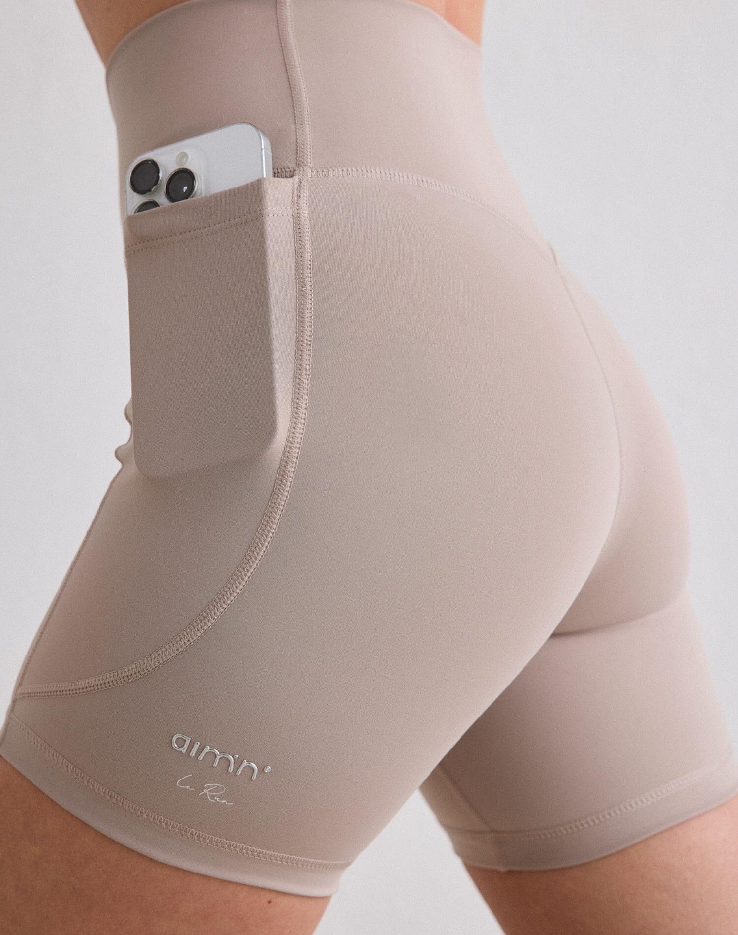 Donna Pantaloncini da Ciclista Vita Alta Midi Asciugatura Rapida Le Run Beige 3/5