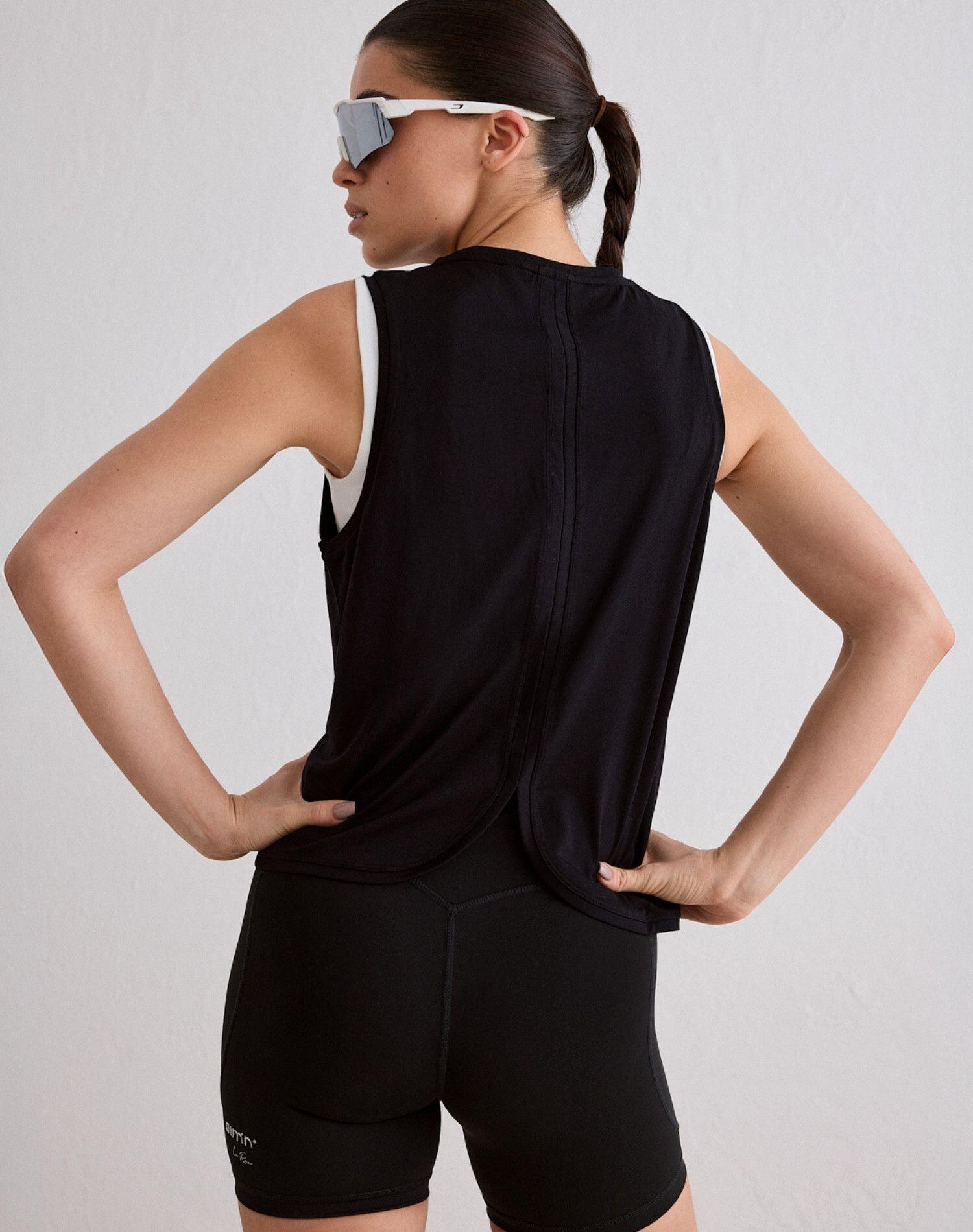 Camiseta Tirantes Mujer Sin Costuras Secado Rápido Transpirable Le Run Negro 3/6