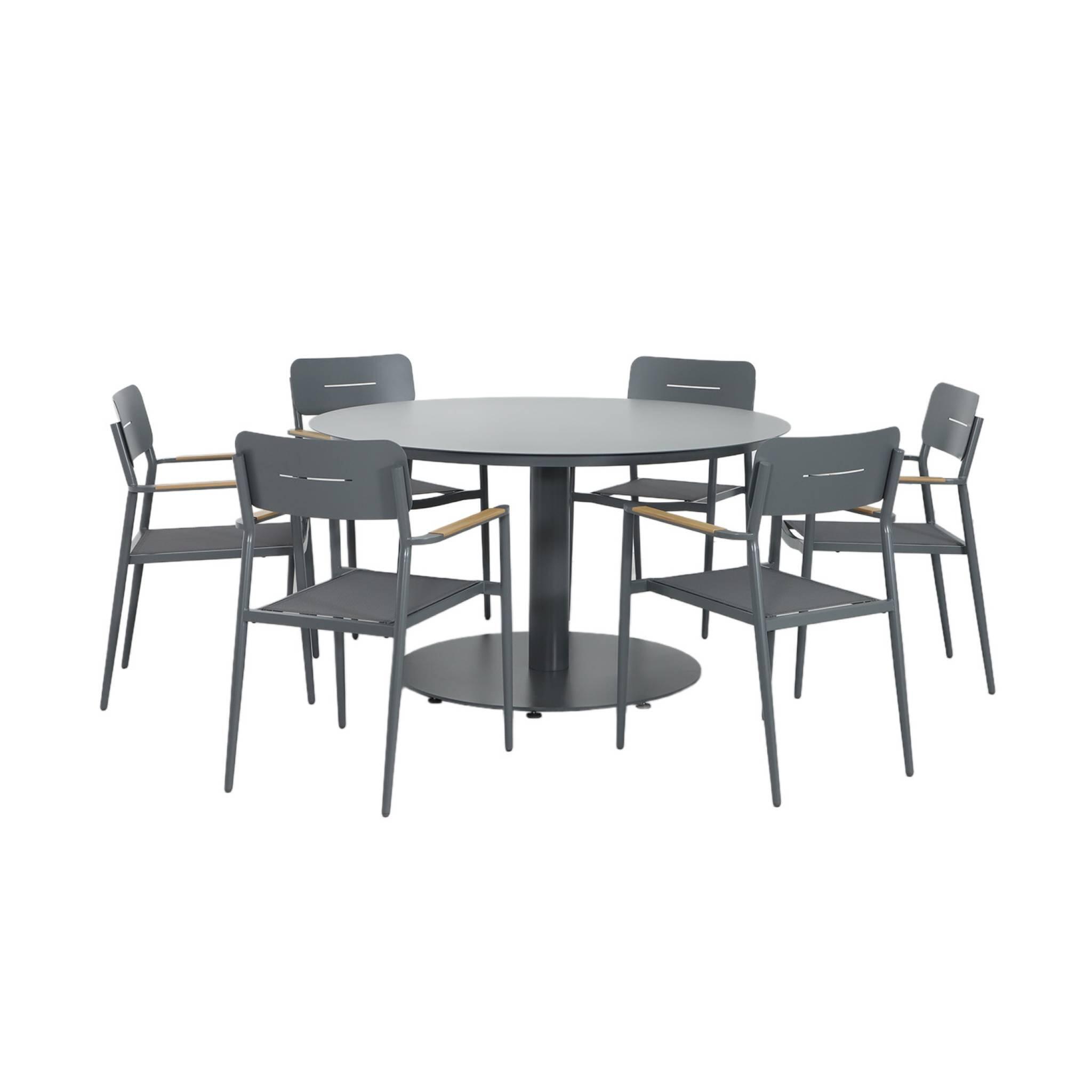 Conjunto de jardim com mesa redonda em alumínio com 6 cadeiras, Antracite 2/5
