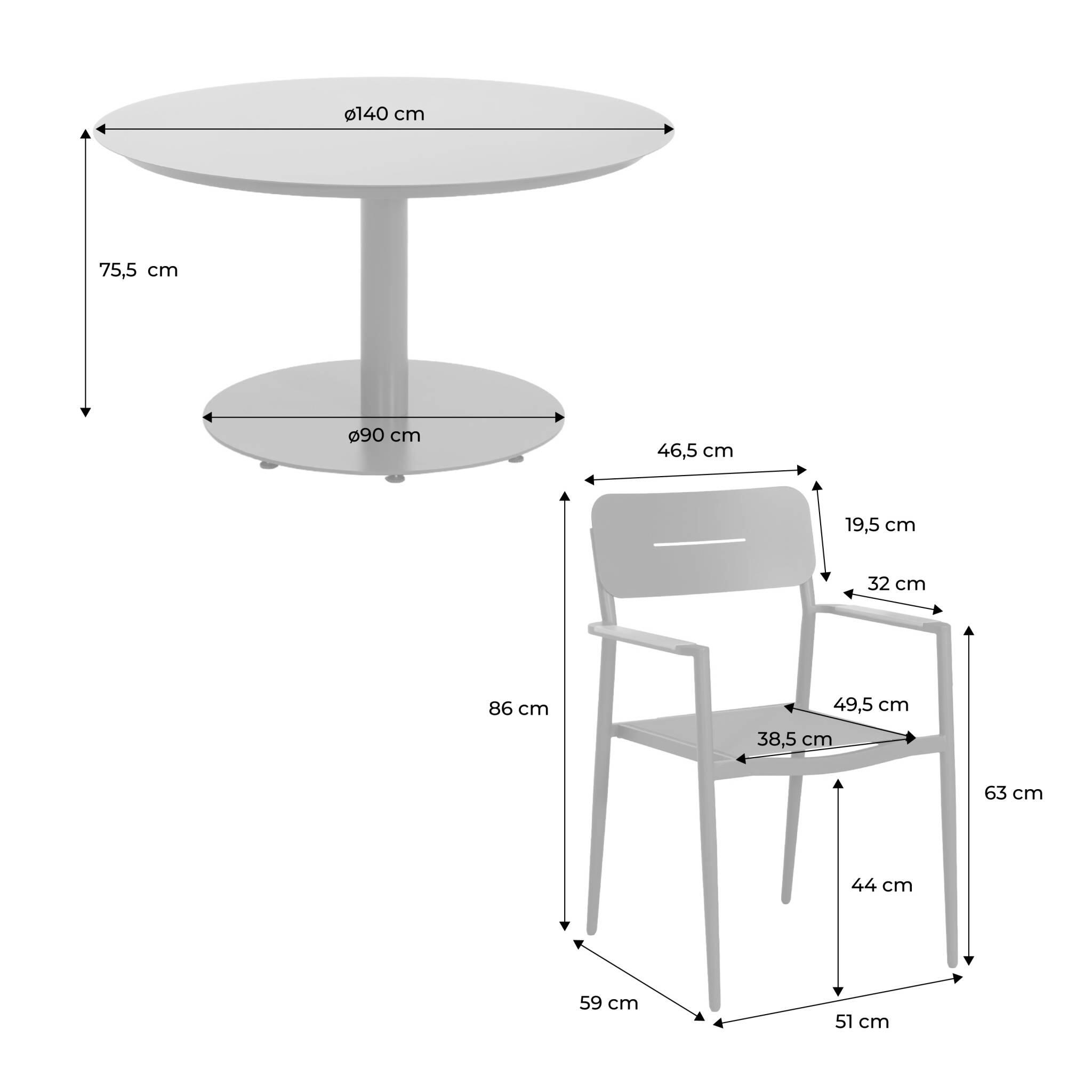 Conjunto de jardim com mesa redonda em alumínio com 6 cadeiras, Antracite 4/5