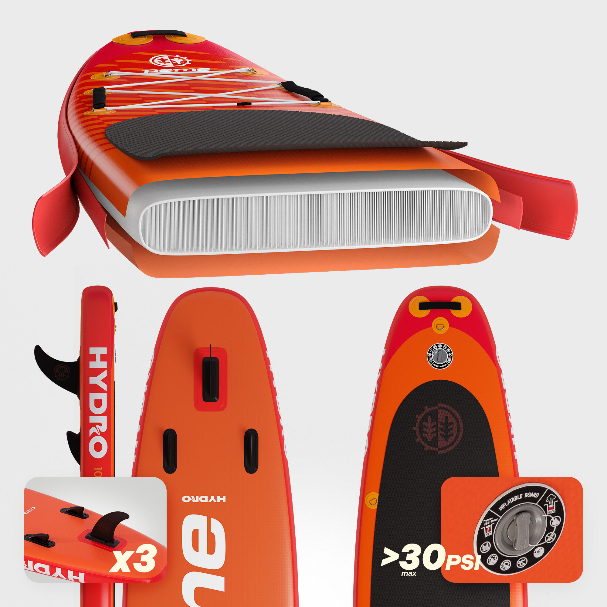 Aufblasbares Set SUP-Board 10'6 320x81x15 cm Touring, Stabilität 6/7