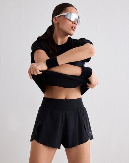 Femme Short de Course 2-en-1 Séchage Rapide Respirant Noir