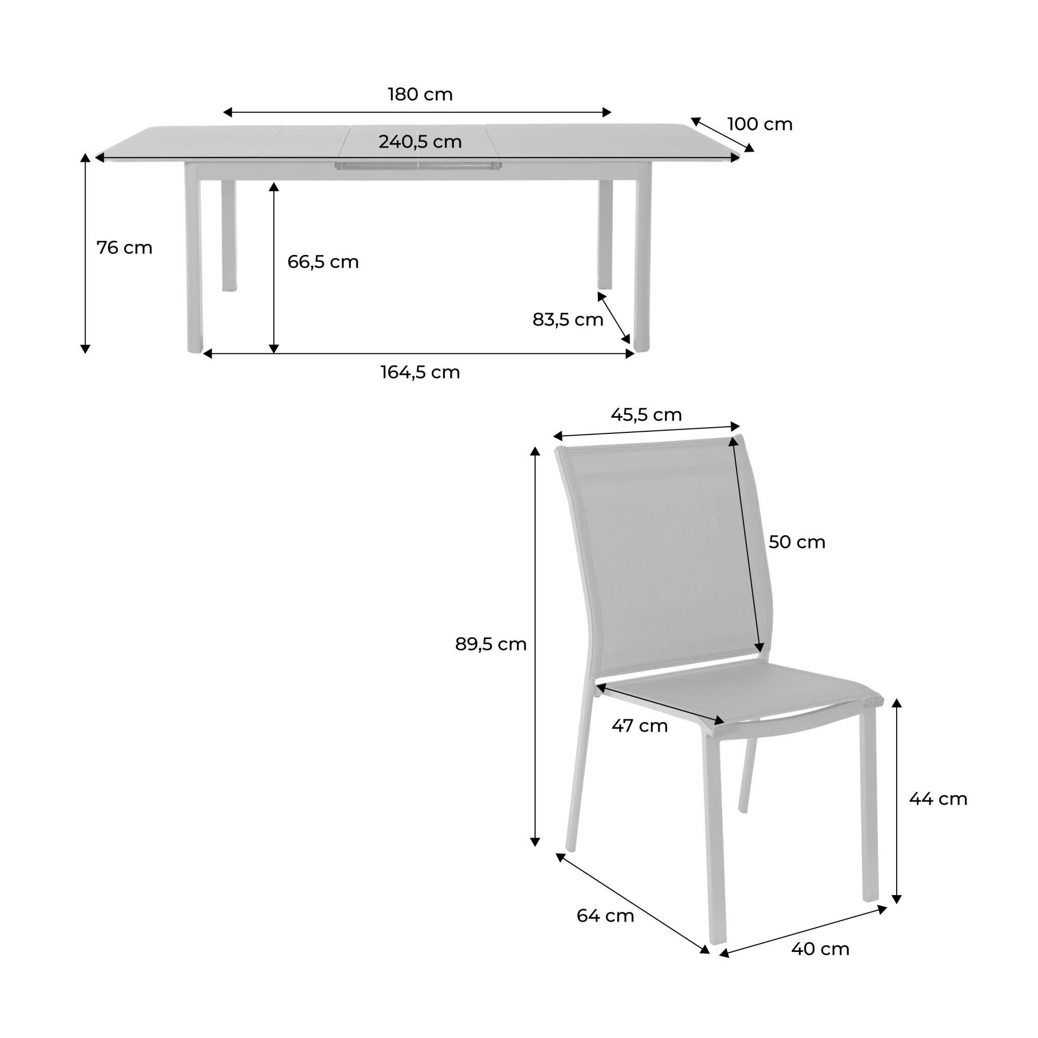 Conjunto de jardim com mesa extensível em alumínio com 8 cadeiras, Antracite 4/5