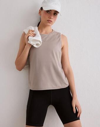 Femme Débardeur de Course Sans Coutures Séchage Rapide Respirant Beige Foncé
