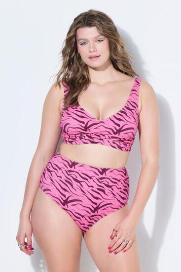 Femme Bikini deux pièces imprimé zèbre poitrine drapée bonnets souples
