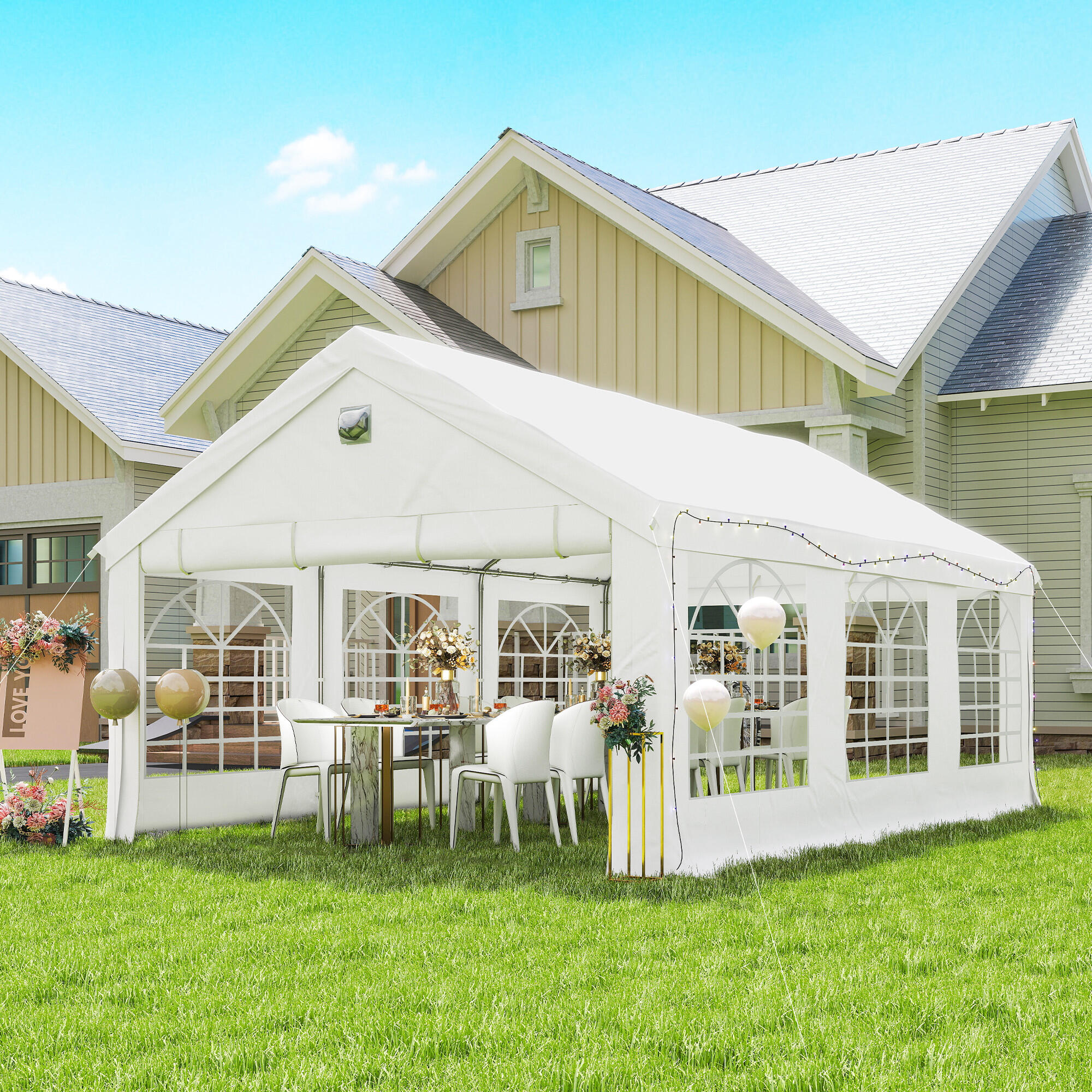 Tenda para Festas Outsunny Branco 2/5