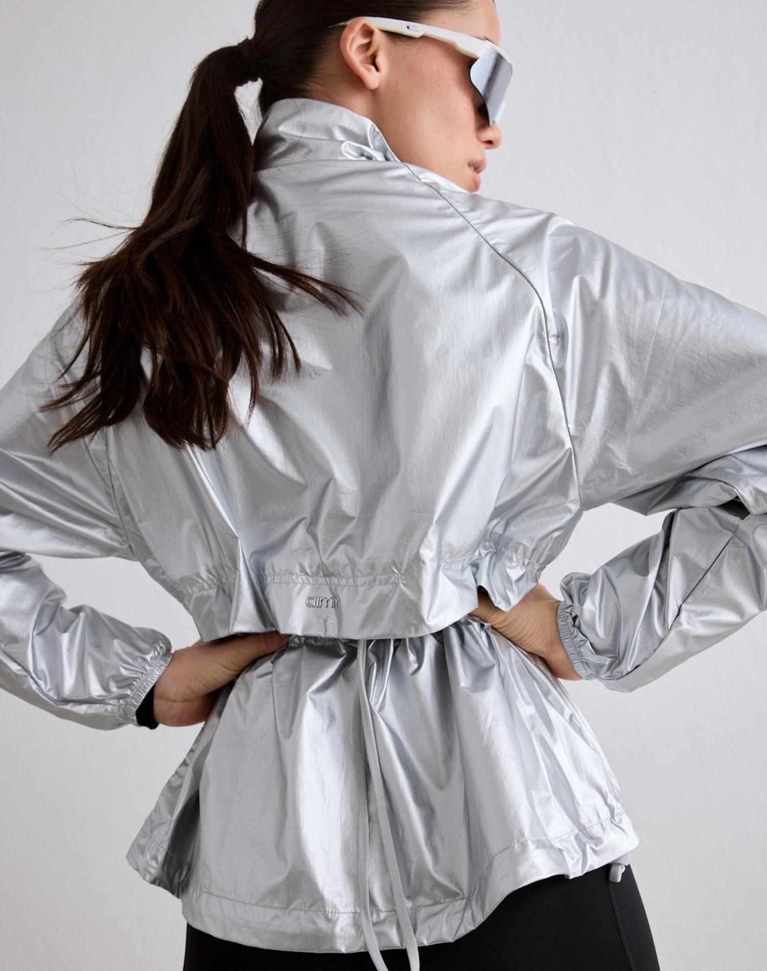 Giacca da Corsa Donna Idrorepellente Antivento Metallica Argento 2/7