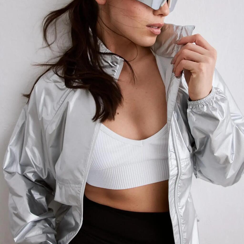 Women's Running Jacket Water-Repellent Wind-Resistant Metallic Silver