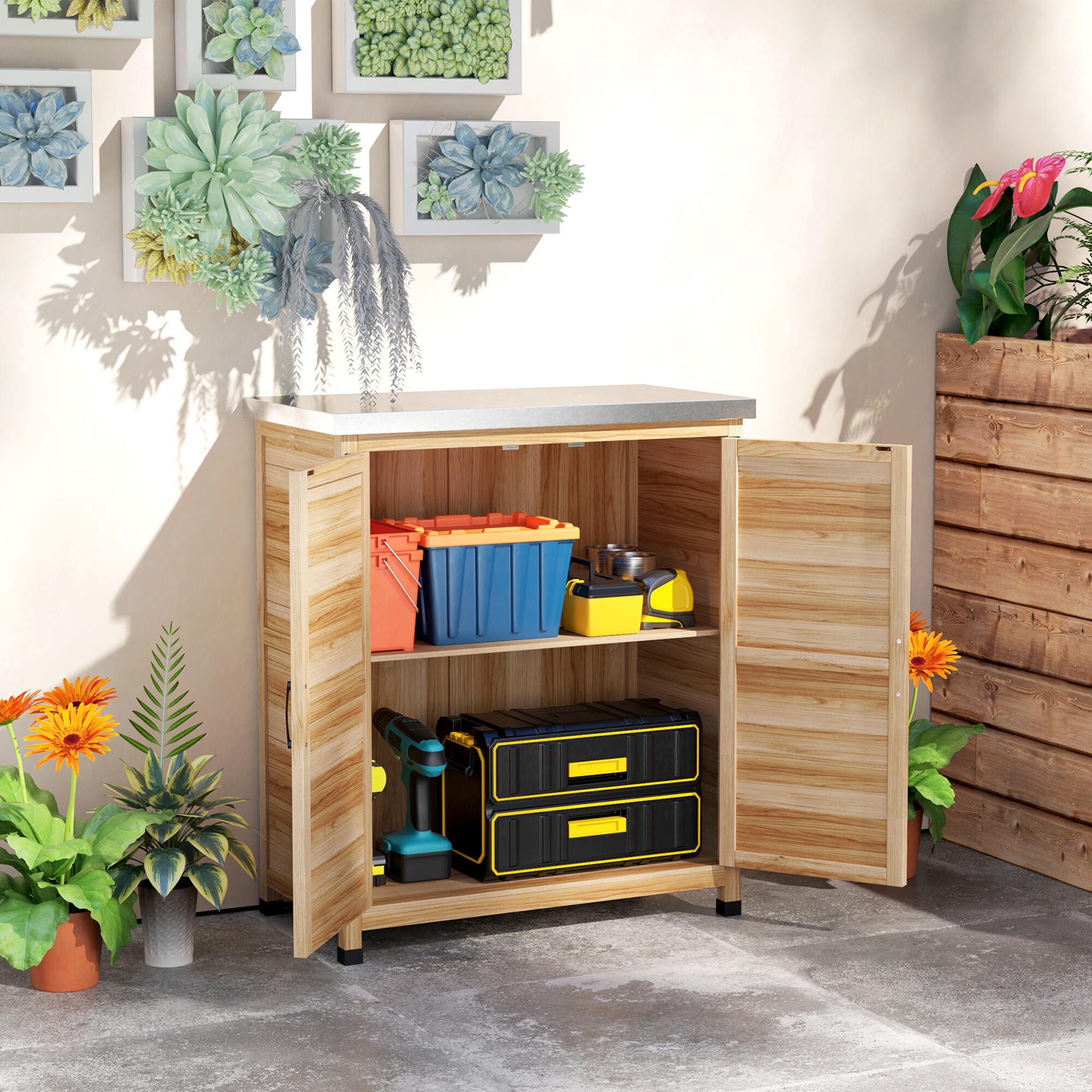 Abrigo de jardim 79x43x92 cm cor de madeira natural Outsunny 2/5
