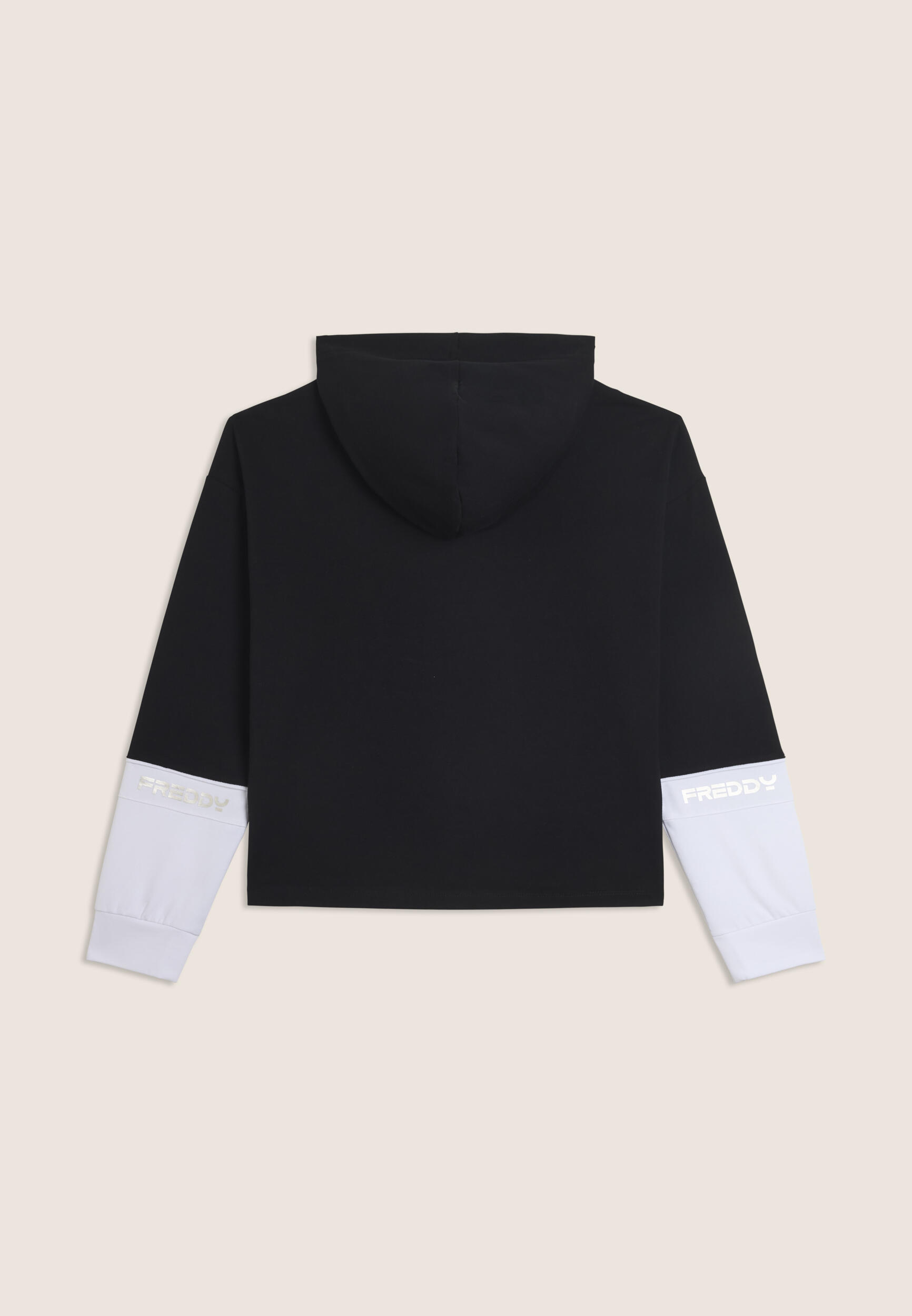 Felpa con cappuccio e stampa MOV, maniche colour block 2/3