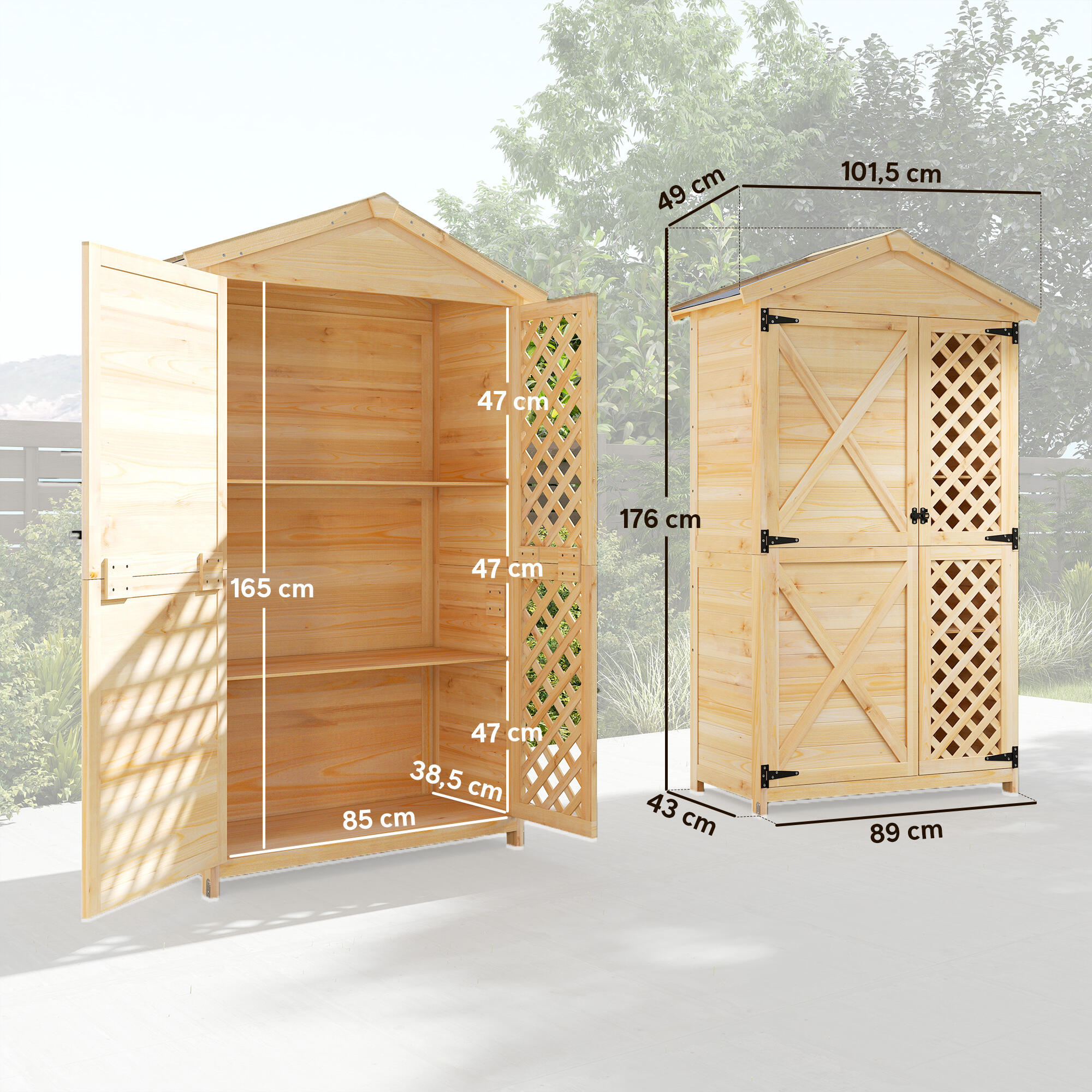 Caseta de Jardín Outsunny 101.5x49x176 cm Madera Natural 3/5