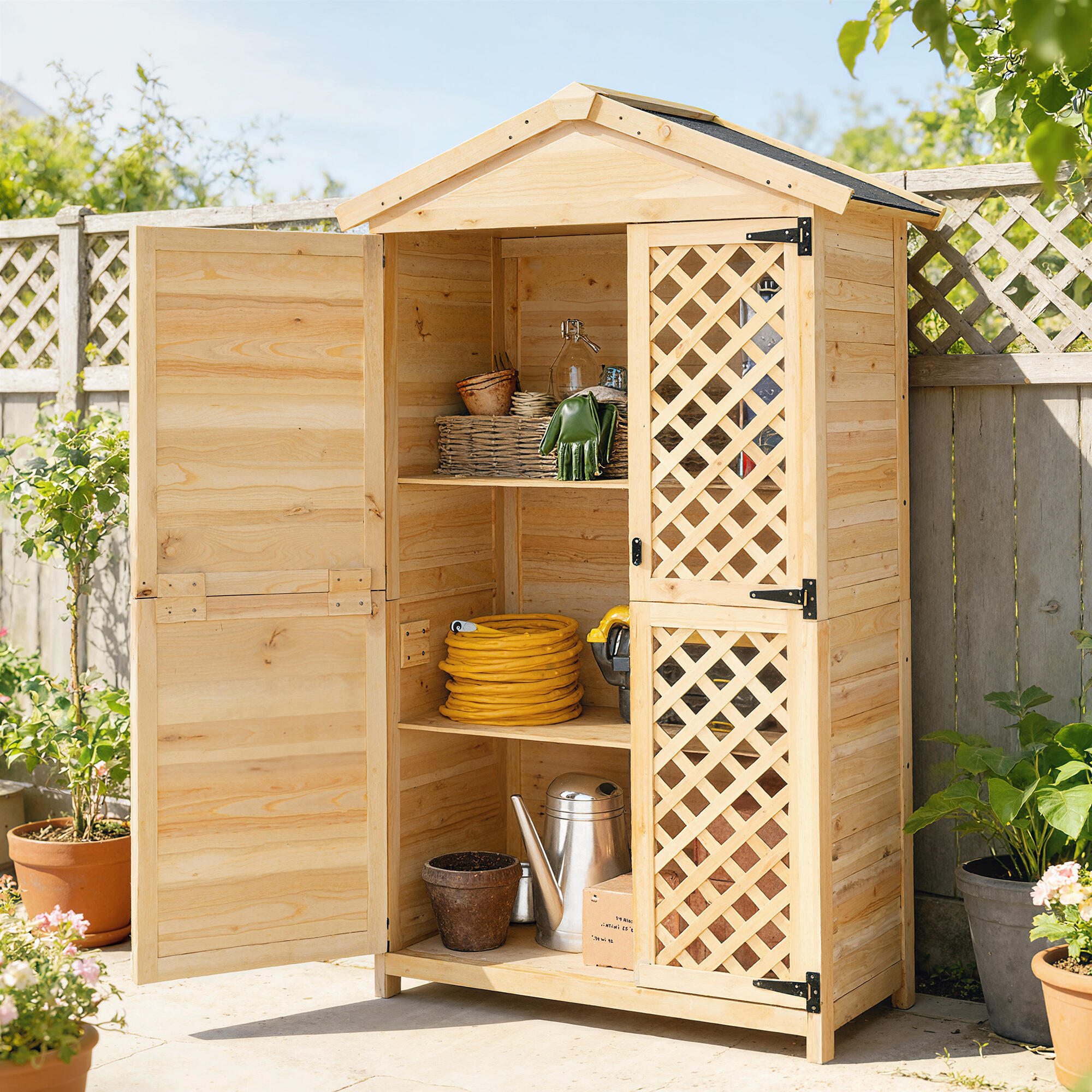 Caseta de Jardín Outsunny 101.5x49x176 cm Madera Natural 2/5