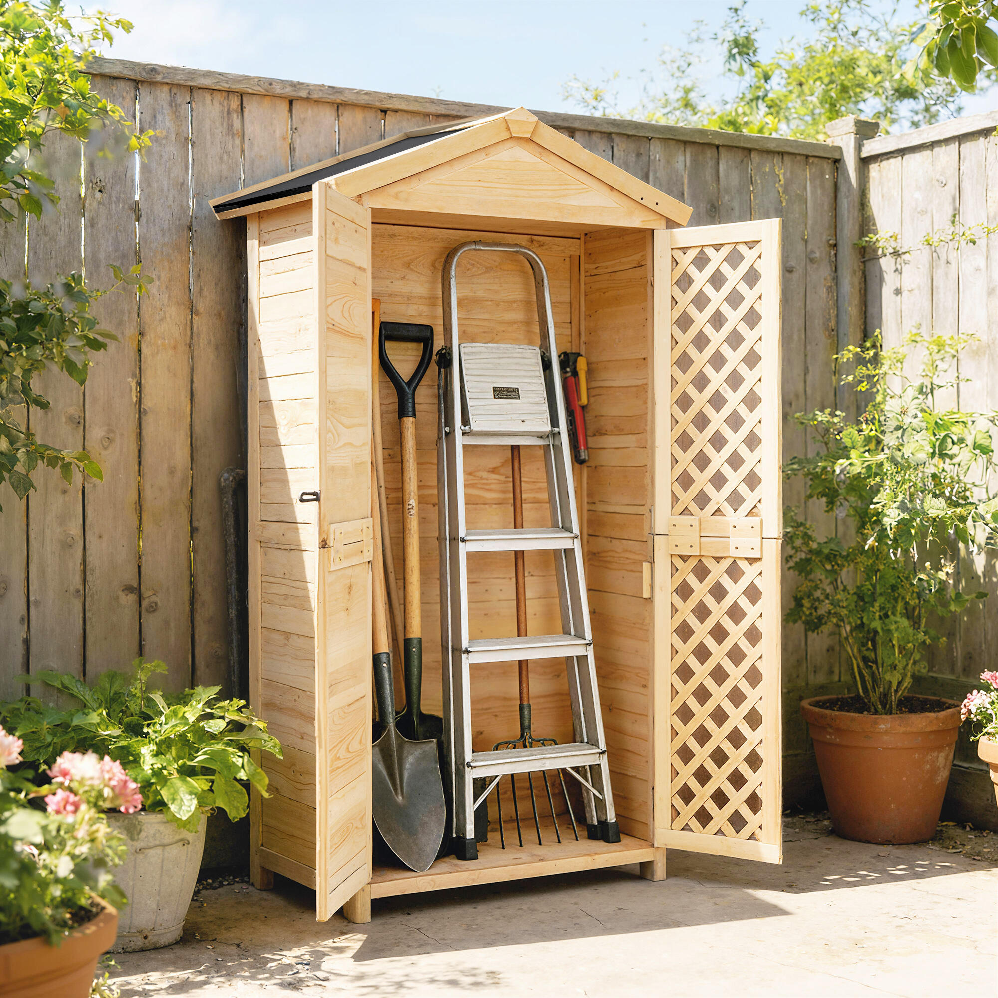 Caseta de Jardín Outsunny 101.5x49x176 cm Madera Natural 5/5