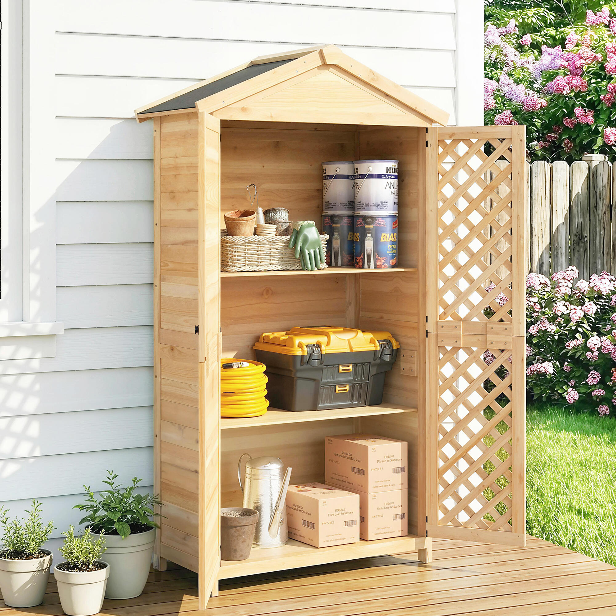 Caseta de Jardín Outsunny 101.5x49x176 cm Madera Natural 4/5