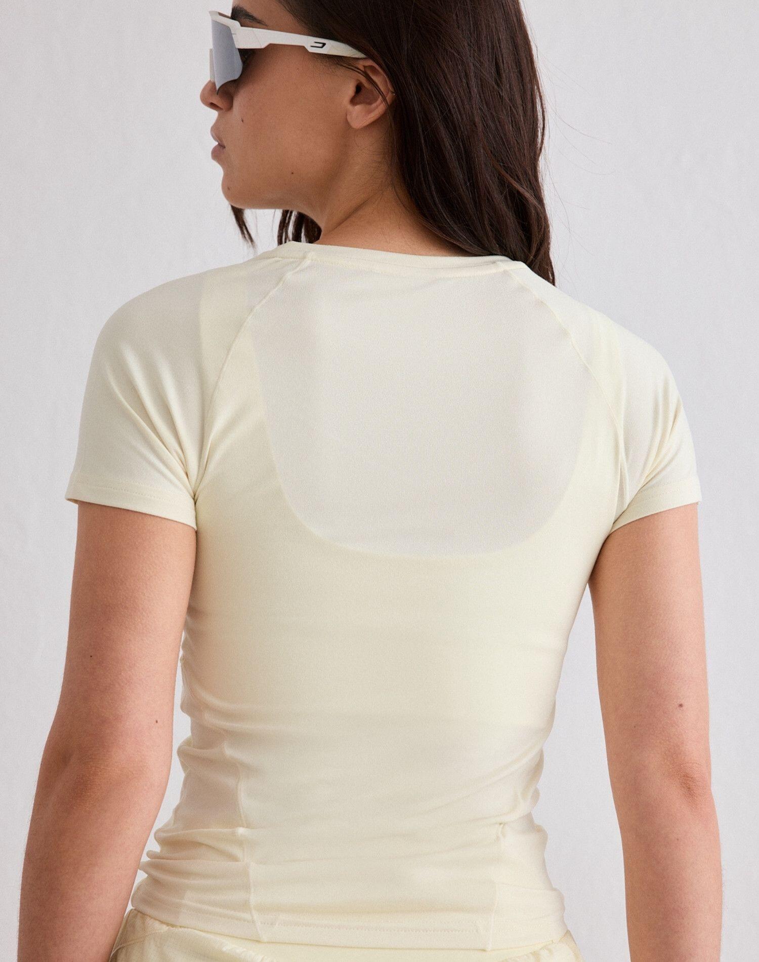 Damen Kurzarm T-shirt Weich Feuchtigkeitsableitend Zitronenweiß 2/5