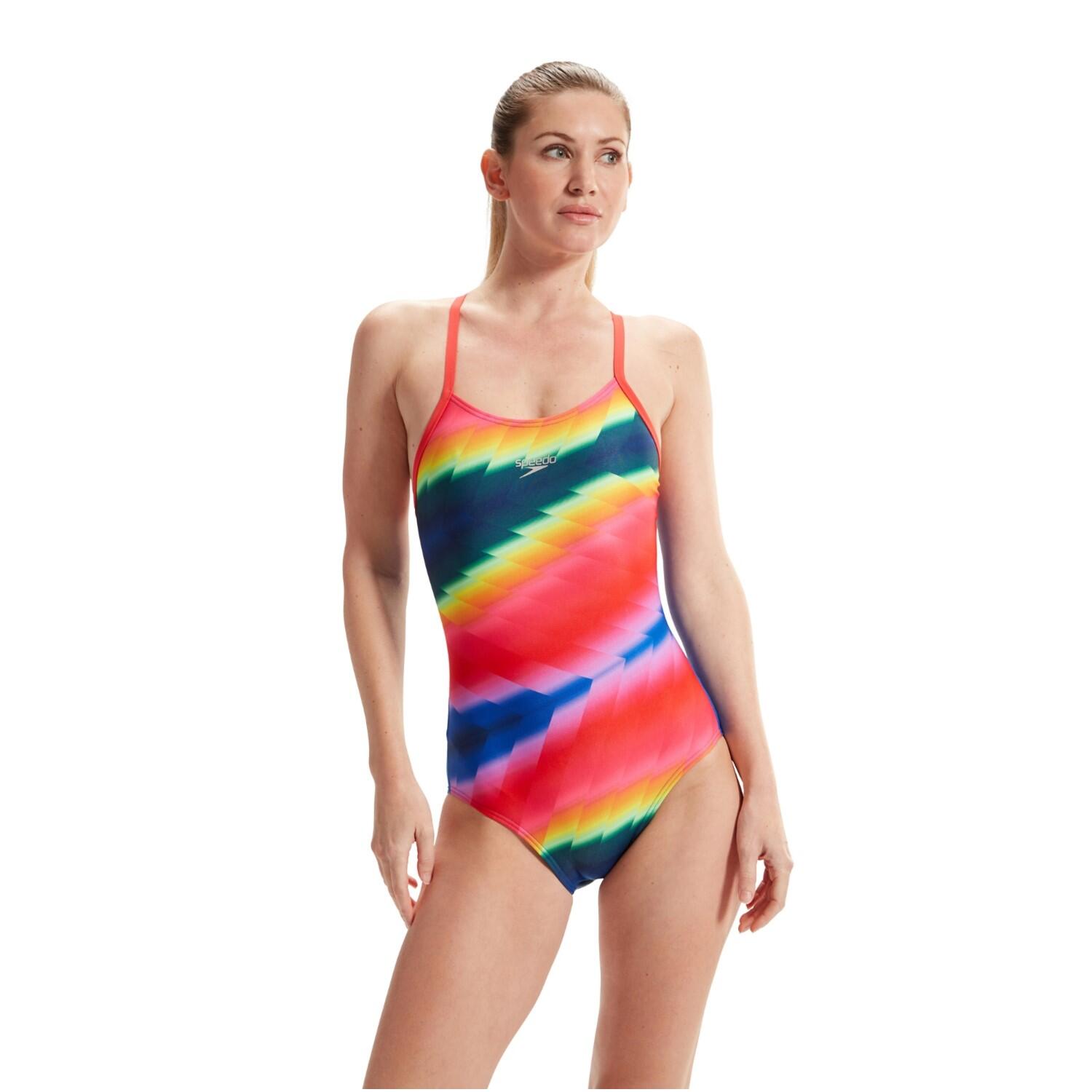 Speedo Allover Fixed Crossback badpak - blauw / roze 2/6