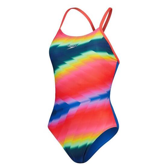 Maillot de bain Speedo Allover à dos croisé fixe - Bleu/Rose
