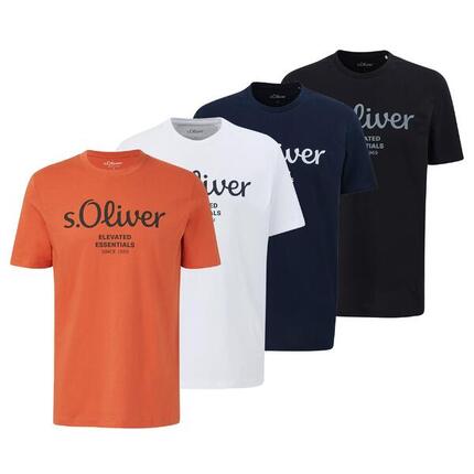 T-Shirt Herren 4er Pack Bequem sitzend-Logo T-Shirt