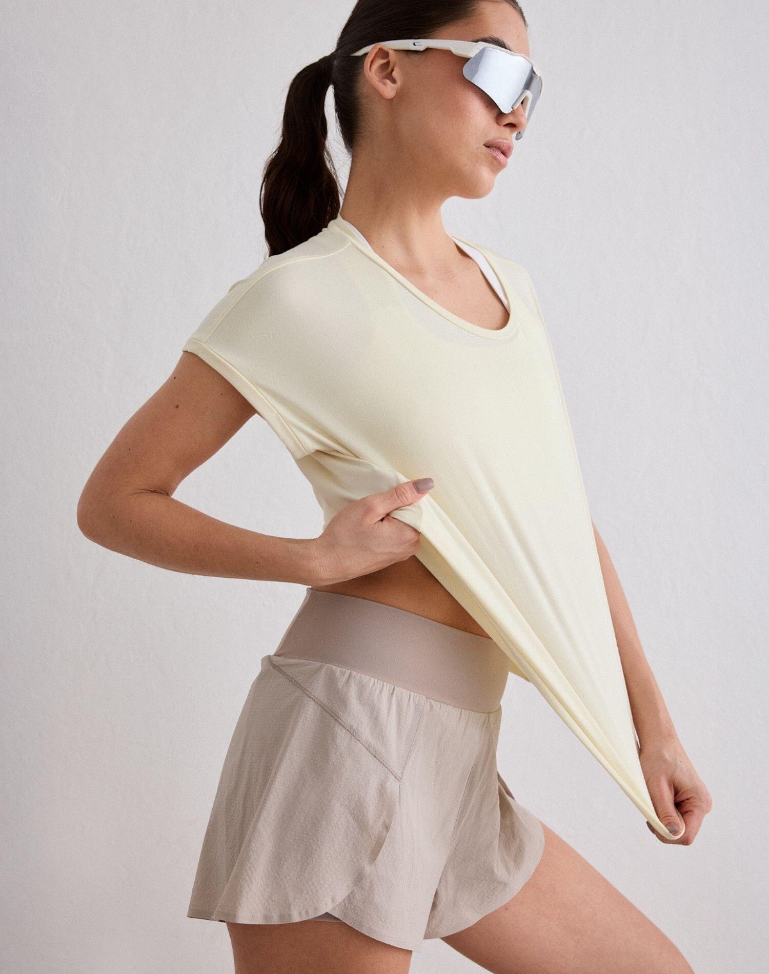 Femme Top d’entraînement Ultra-doux Séchage rapide Soft Basic Roll Sleeve Jaune 3/5