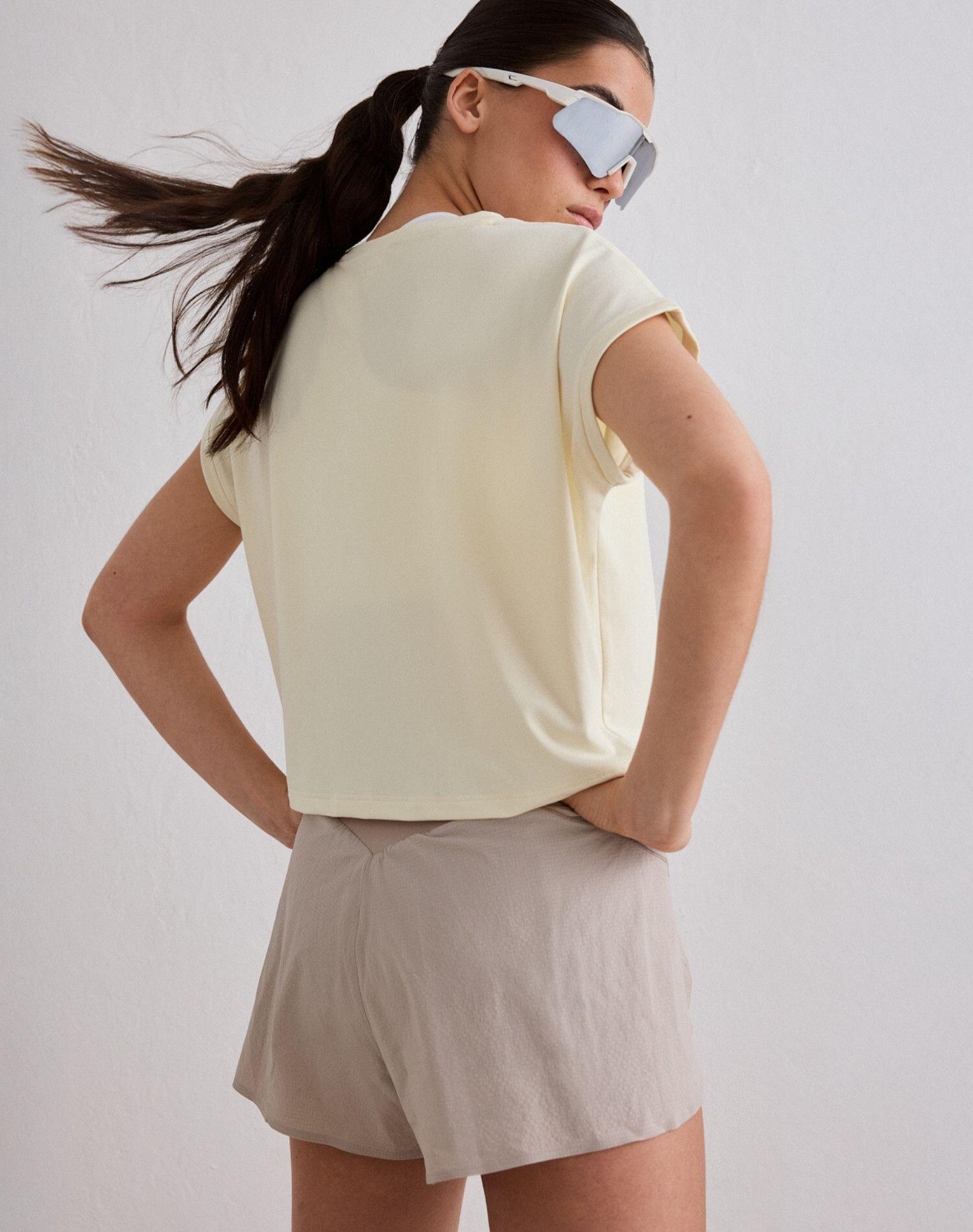 Femme Top d’entraînement Ultra-doux Séchage rapide Soft Basic Roll Sleeve Jaune 2/5