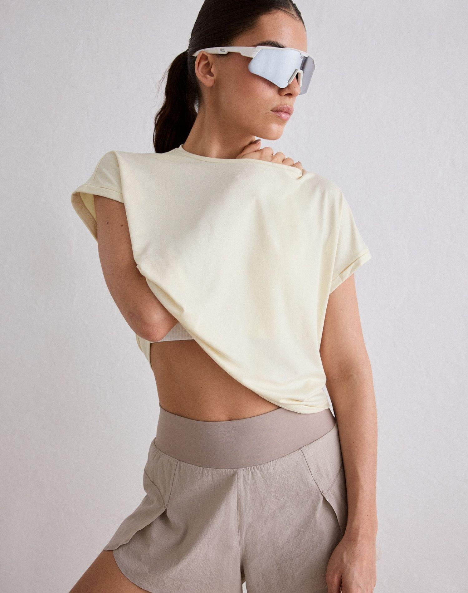 Femme Top d’entraînement Ultra-doux Séchage rapide Soft Basic Roll Sleeve Jaune 4/5