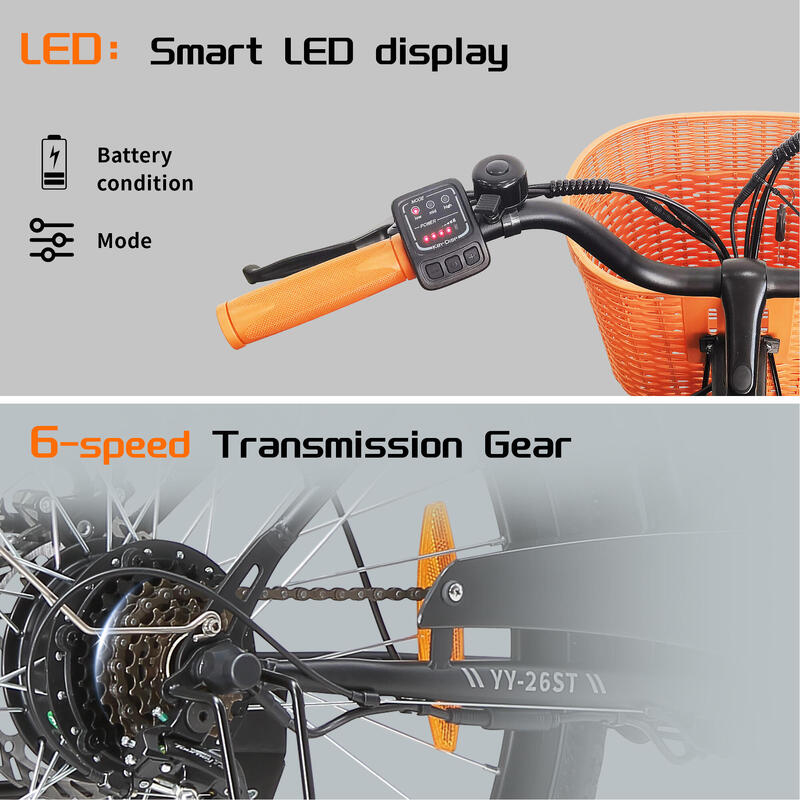 Biciclete electrice TTGO YY-26ST pentru femei cu bicicletă de oraș cu coș