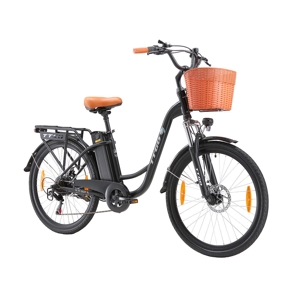 Bicicletă electrică TTGO YY-26ST City Commuter cu coș și baterie de 36V 14.5Ah