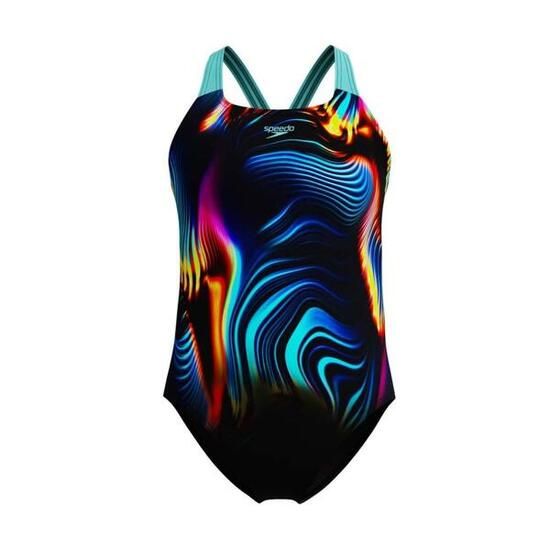 Costume da bagno bambina Speedo Digital Placement Powerback Nero / Blu