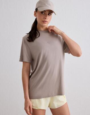 Dames hardloop-t-shirt naadloos sneldrogend donkerbeige