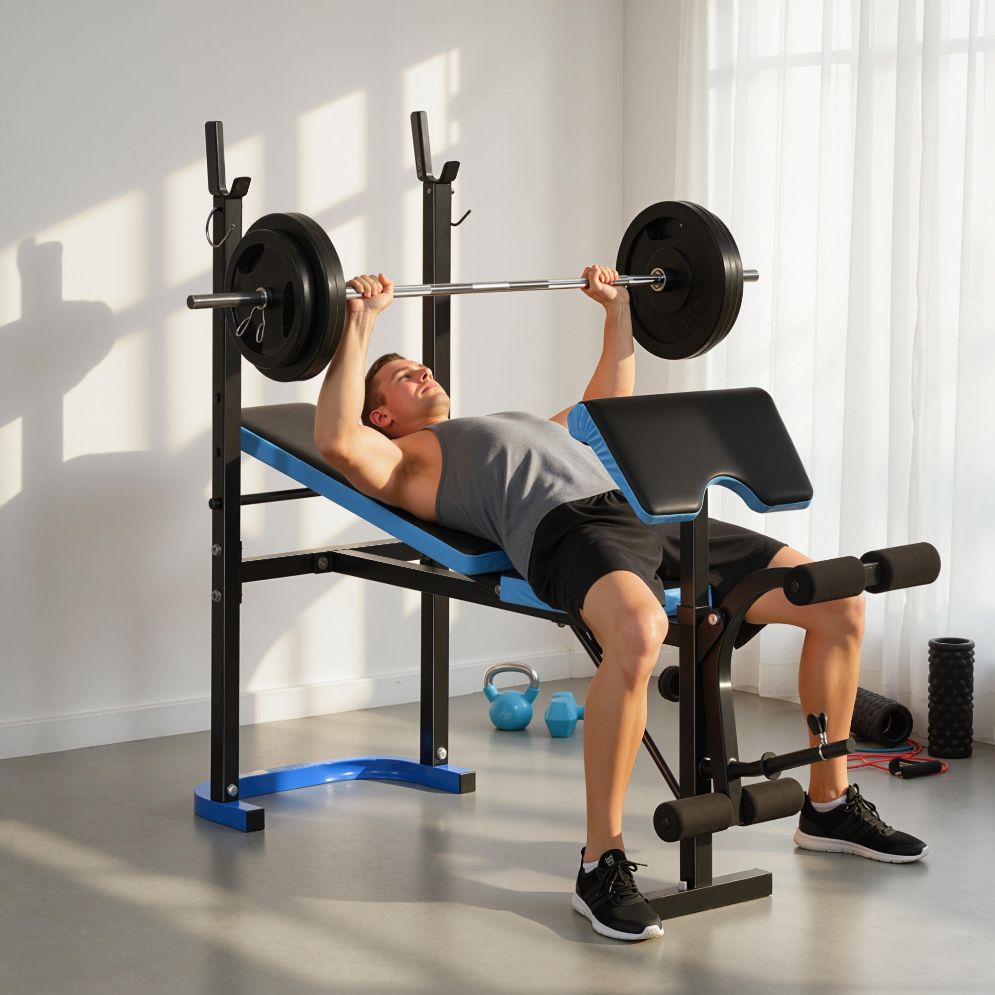 HOMCOM Panca Fitness con Squat Rack e Leg Extension 2/7