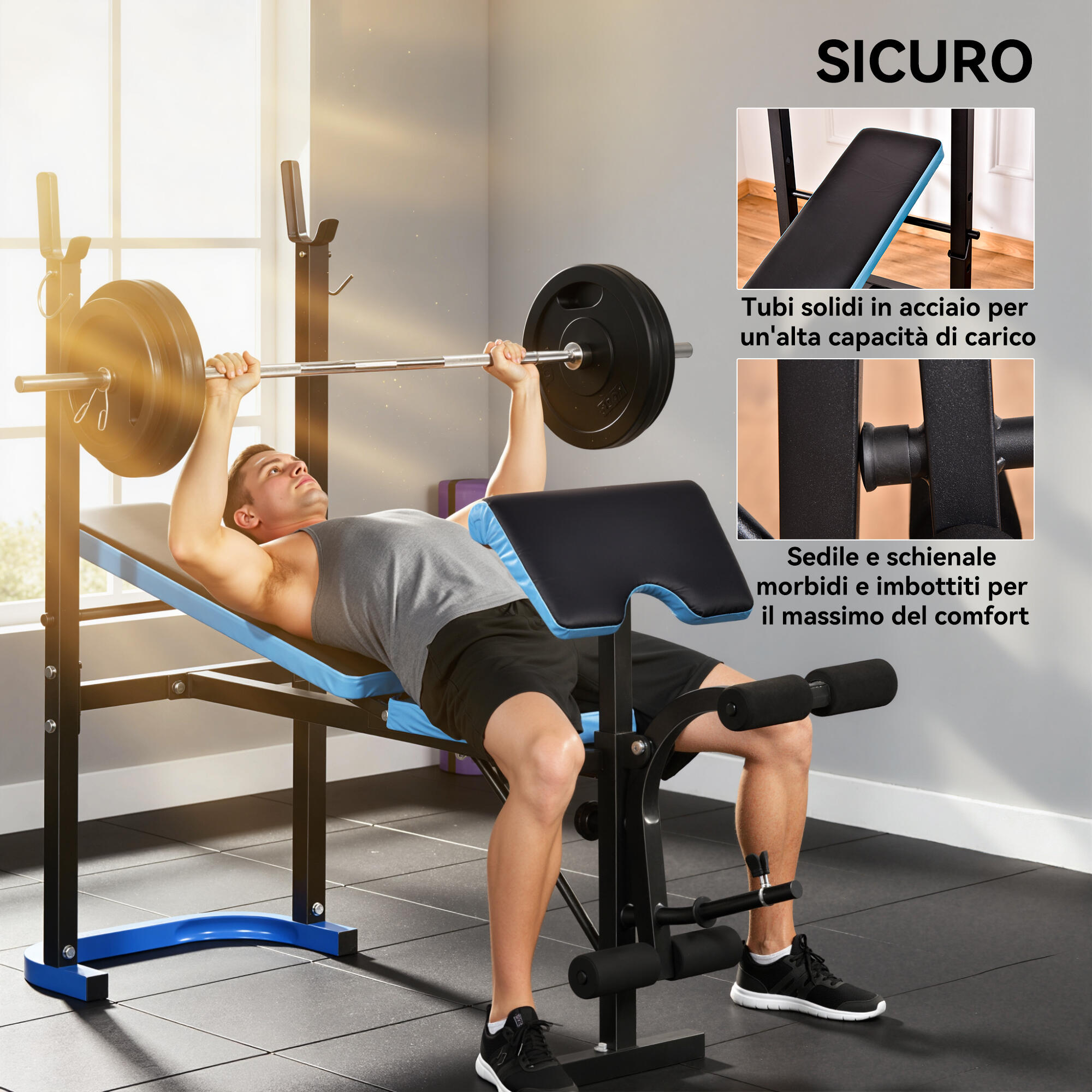 HOMCOM Panca Fitness con Squat Rack e Leg Extension 6/7