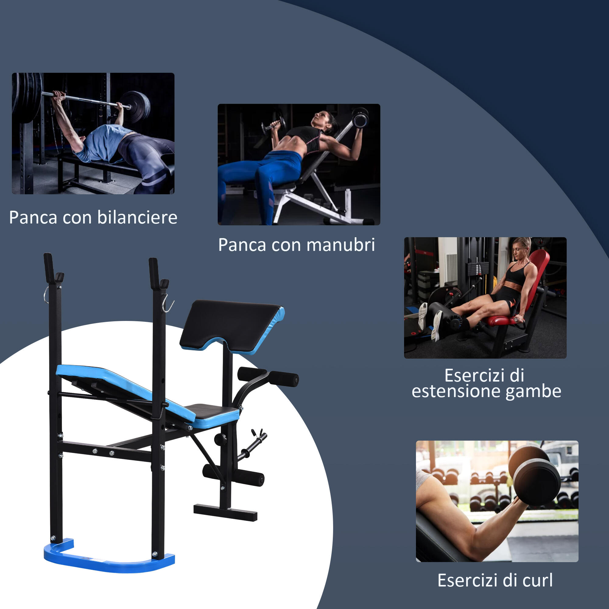 HOMCOM Panca Fitness con Squat Rack e Leg Extension 7/7